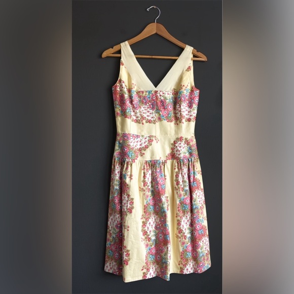 Kay Unger Floral Aline Dress Ivory Pink Formal Garden Wedding Event Victorian 2 - Picture 3 of 12